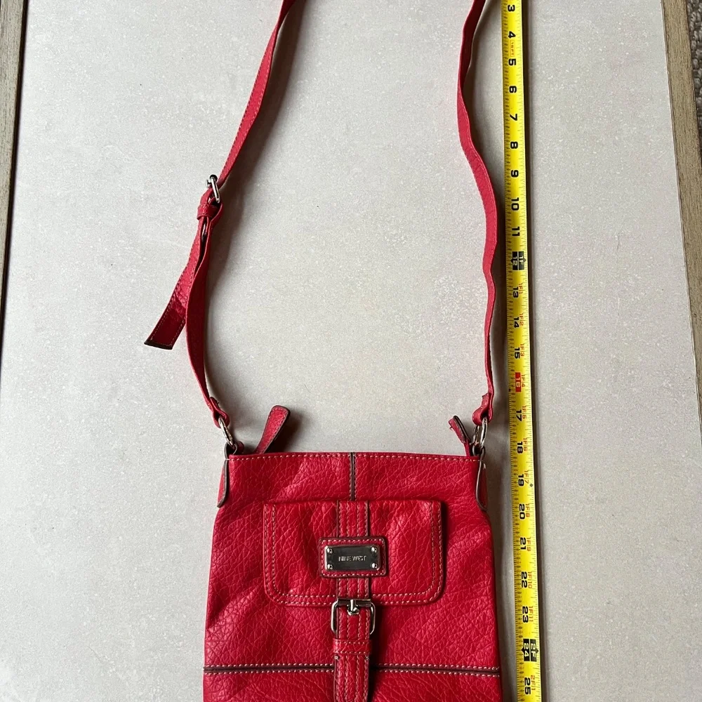 Red Faux Leather Nine West Purse with Adjustable Shoulder Strap